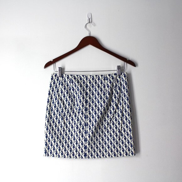 J Crew Mini Skirt with pockets size 0 cute seahorse print white navy - Picture 4 of 9